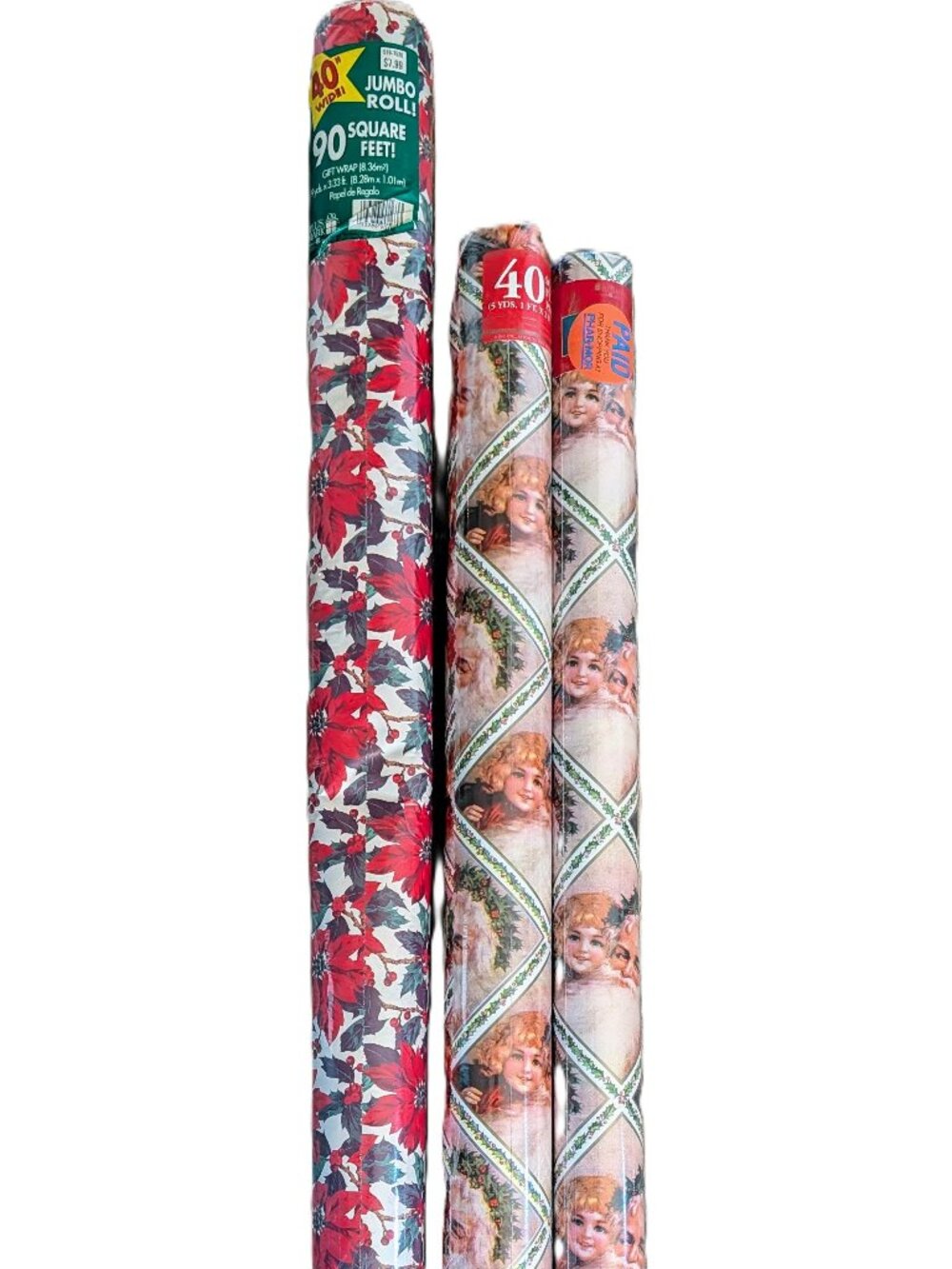 Lot of 3 VTG Plus Mark American Greetings Christmas Wrapping Paper NOS USA 90s